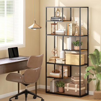 Tadoro Metal And Wood Rustic Brown 6 Tier Industrial Shelving Bookcase