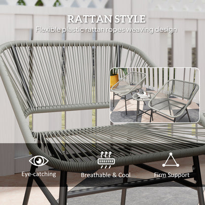 Sorino Rattan Rope Light Grey 3 Piece Outdoor Garden Bistro Furniture Set Glass Coffee Table