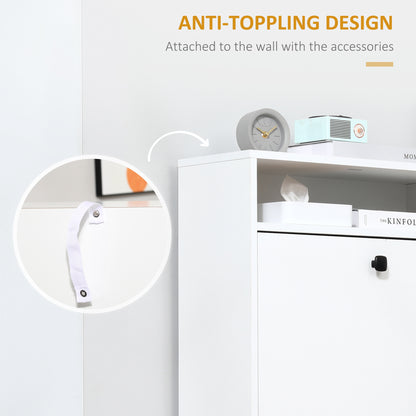 Kero Vemo Wooden White Slim Shoe Cabinet With 3 Flip Doors And Shelf