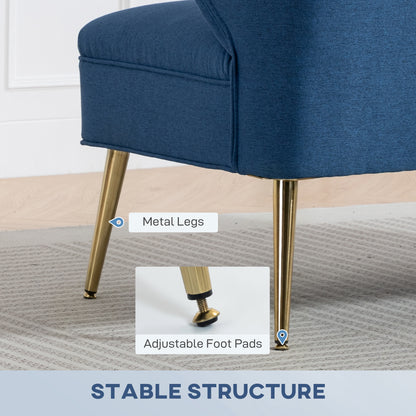 Taco Linen Look Dark Blue 2 Seater Sofa With Wingback Design And Metal Legs