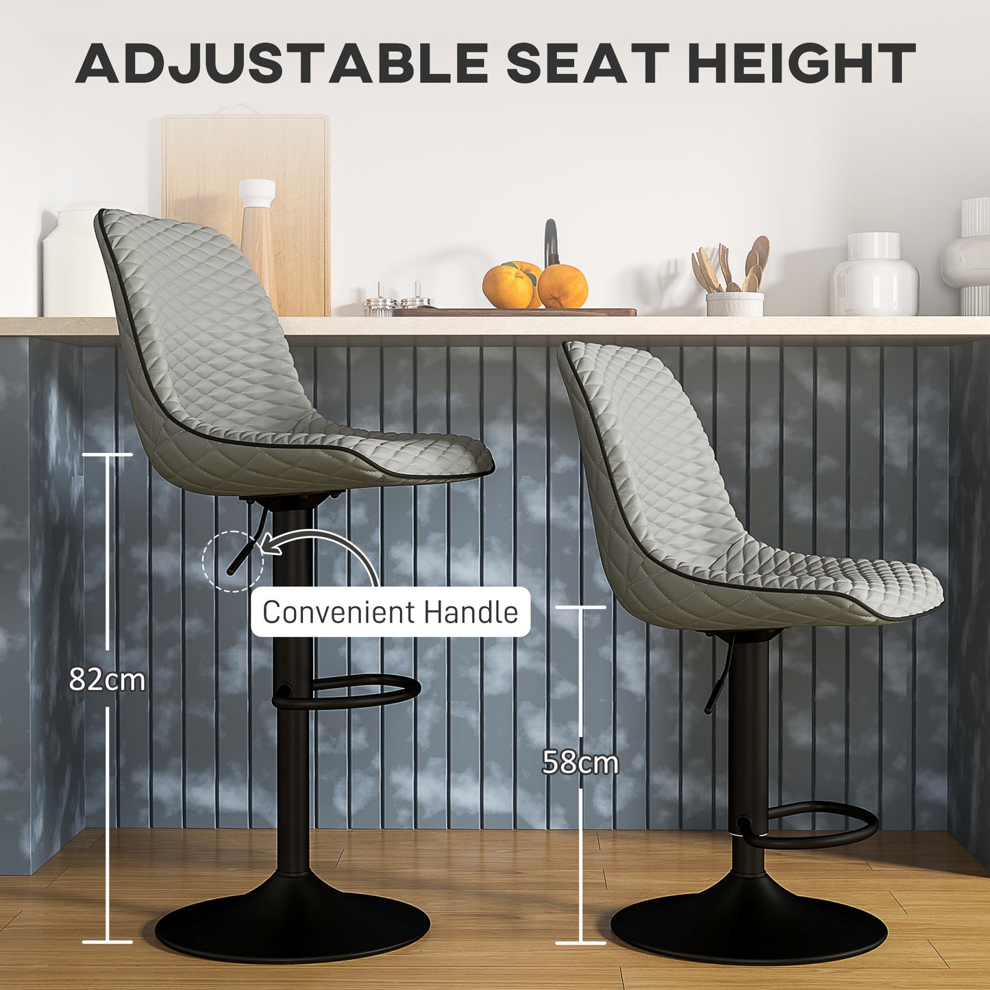 Sota Faux Leather Grey Bar Stools Set Of 2 With Padded Seats