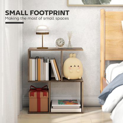 Tolezi Wooden Oak Narrow S Shaped Side Table With 3 Tier Storage