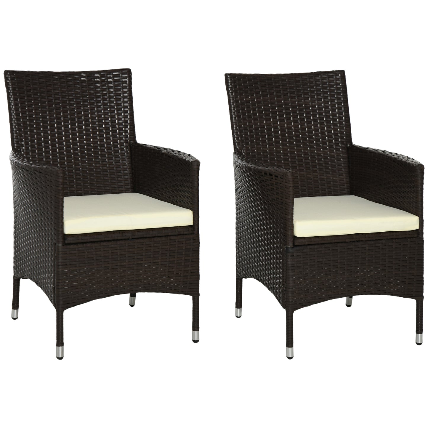 Dodone Metal And Rattan Brown Set Of 2 Outdoor Dining Armchairs With Cushions