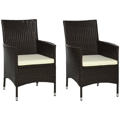 Dodone Metal And Rattan Brown Set Of 2 Outdoor Dining Armchairs With Cushions