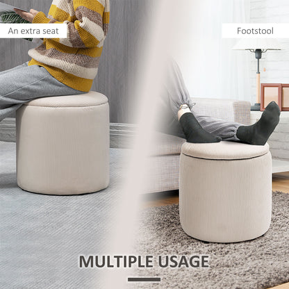 Vivalepa Set Of 2 Fabric Cream White Round Storage Ottomans With Removable Lids