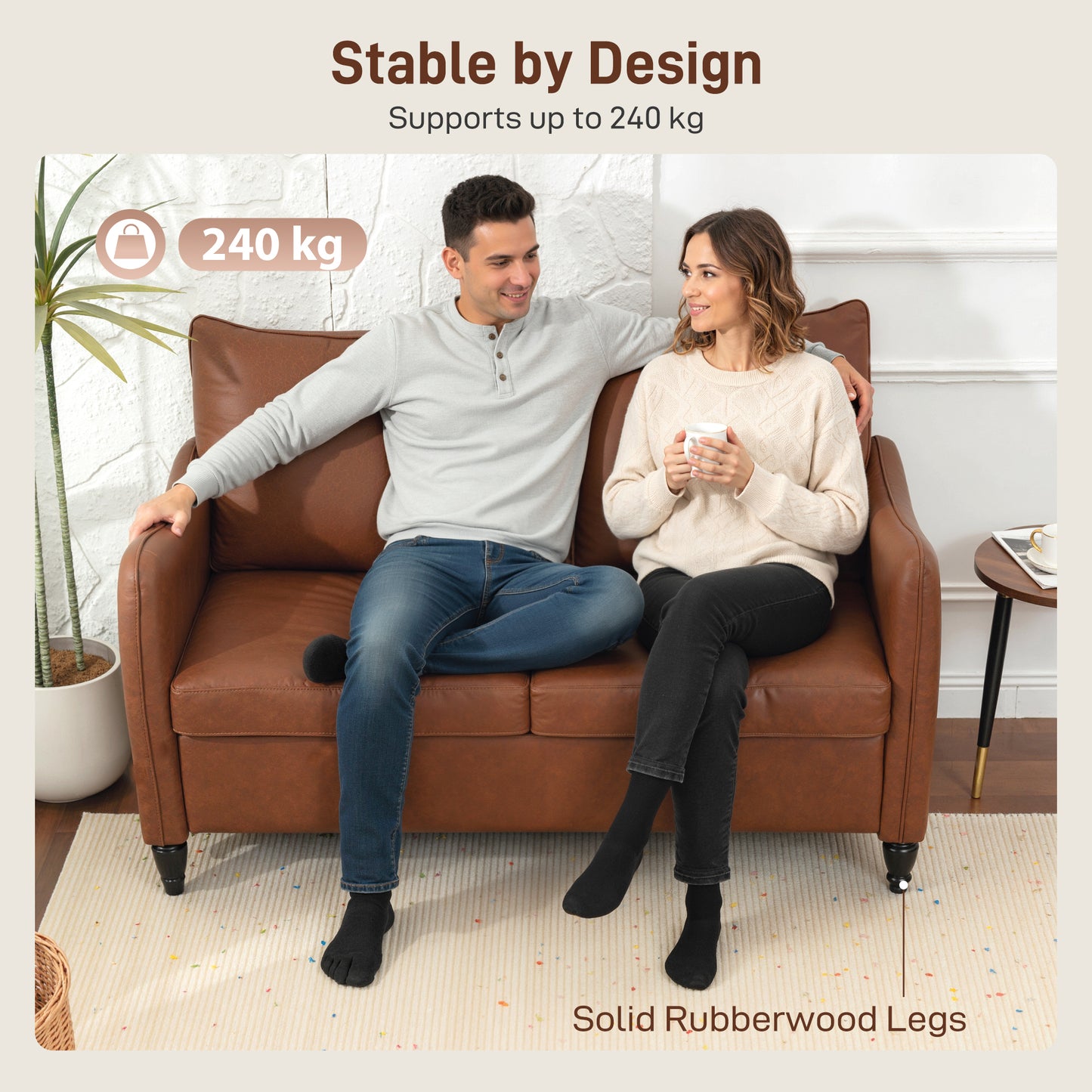 Mipa Brown  Faux Leather Marble Effect 2 Seater Sofa