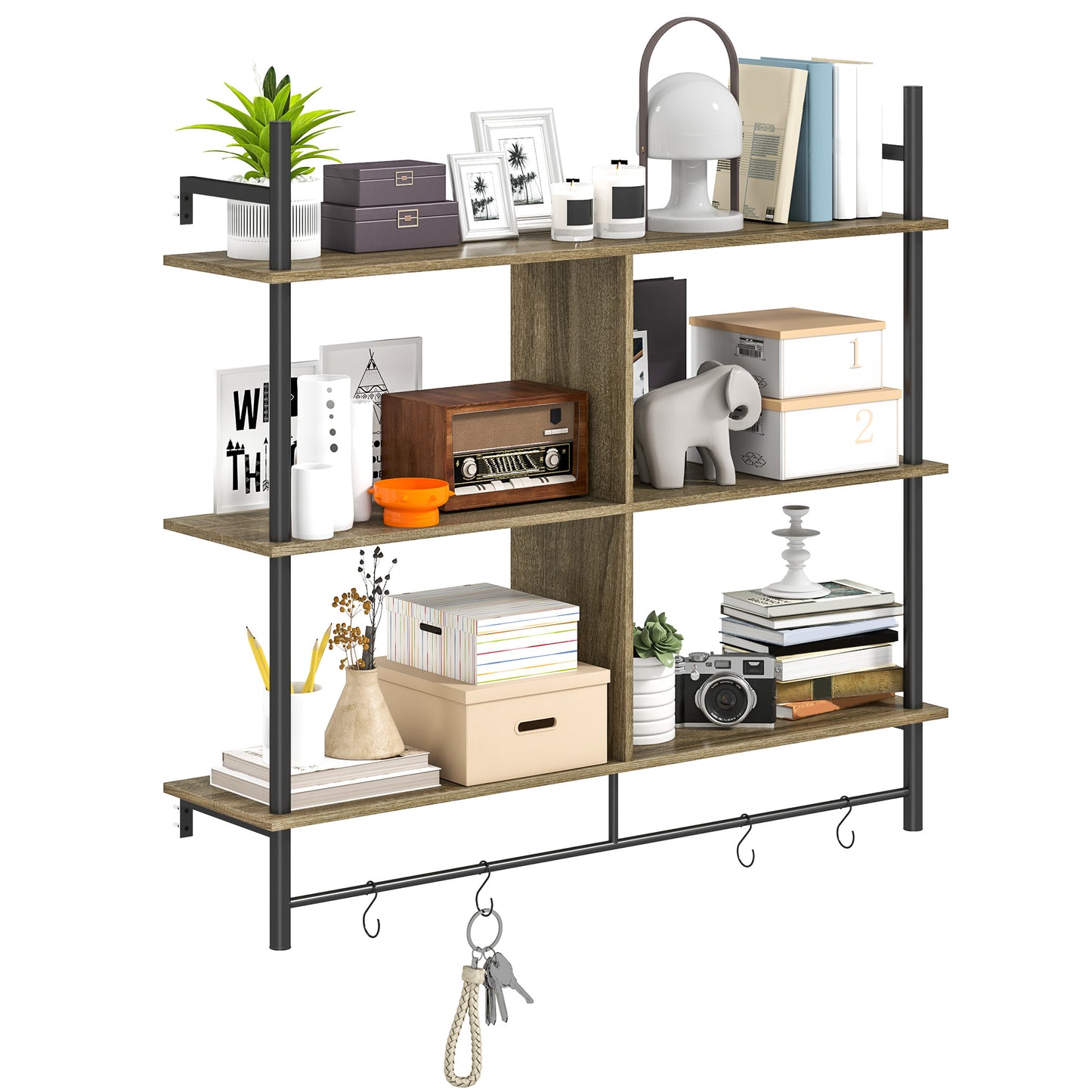 Doso Yoli Wood Effect Grey 3 Tier Floating Wall Shelves