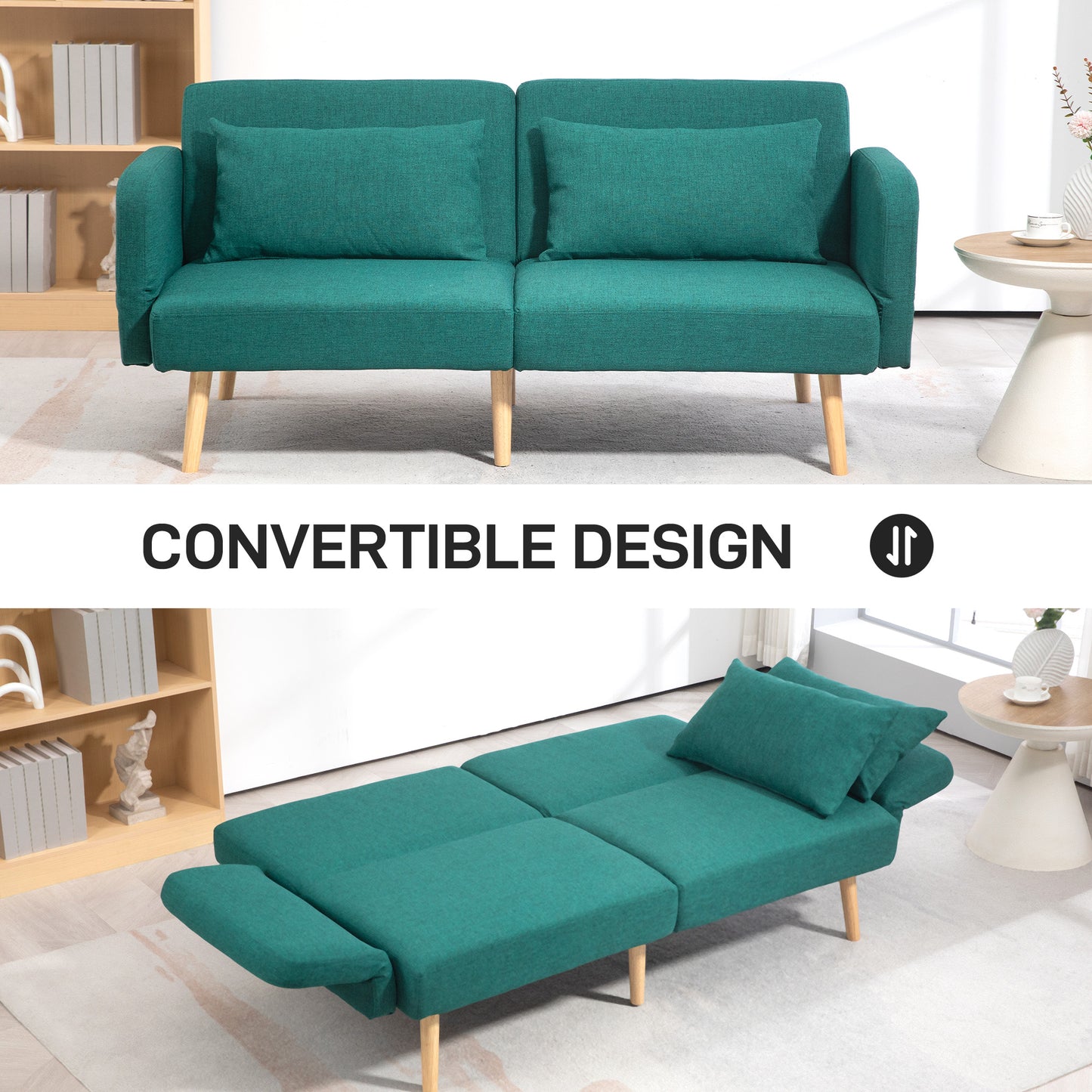 Lopa Green 3 Seater Convertible Sofa Bed With Cushions
