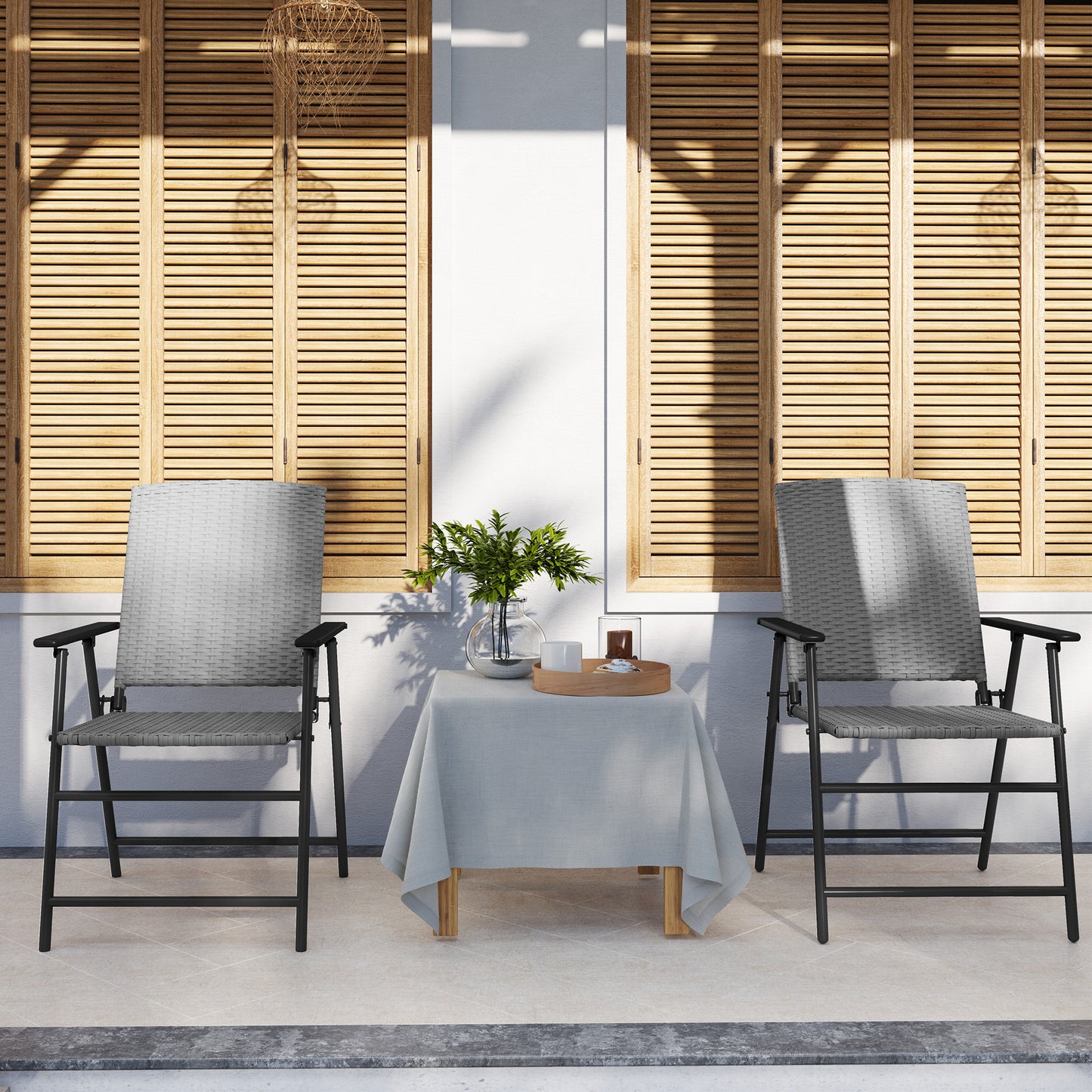 Yoriha Rattan Grey Folding Garden Chairs Set Of 2