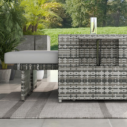 Saelmo Grey Rattan Sun Lounger Set With Storage Tea Table And Footstools
