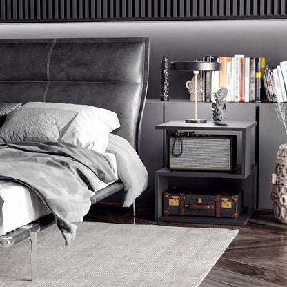 Moyofa Wooden Black Square Side Table With 2 Tier Storage