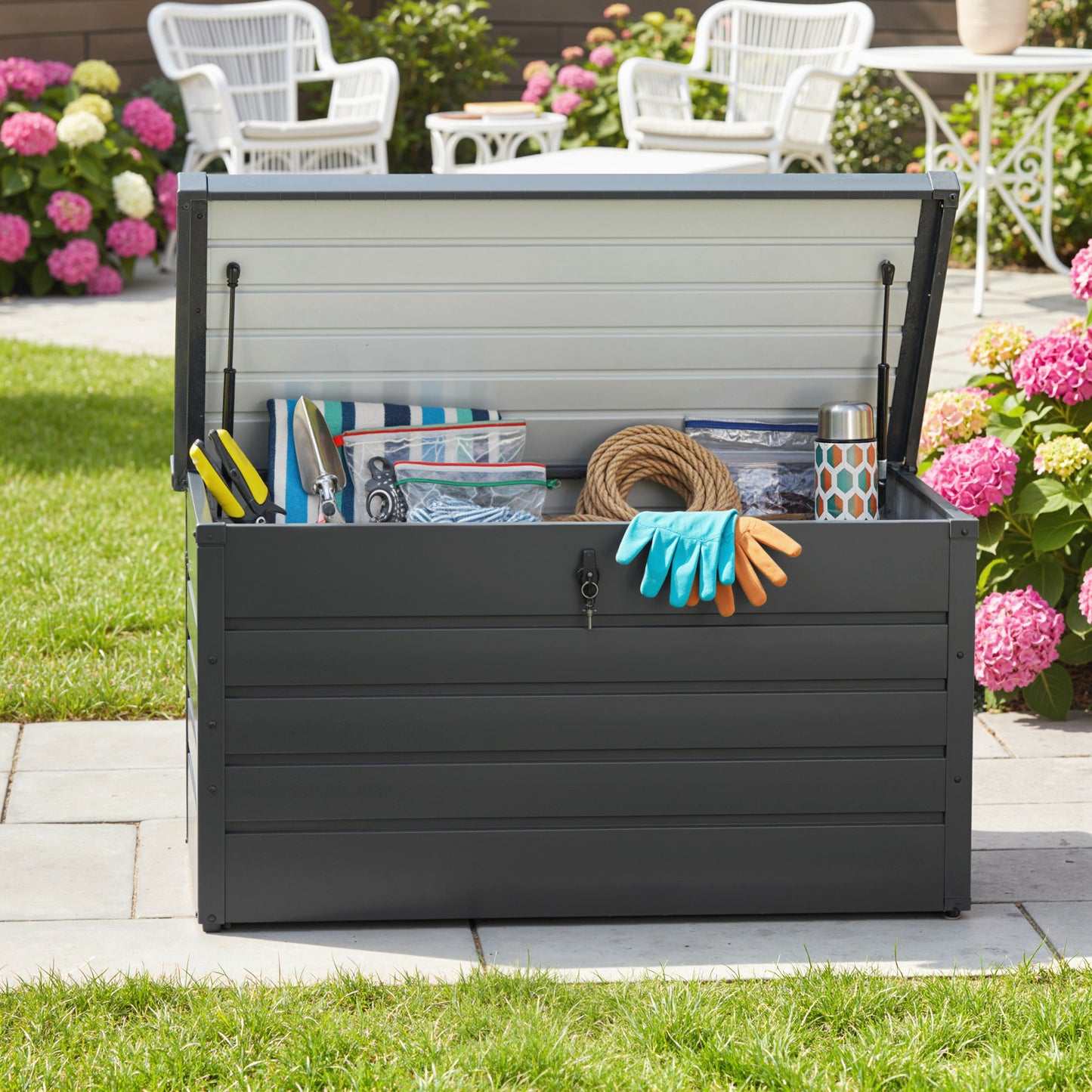 Ronamo Dark Grey Galvanised Steel Garden Storage Box 311 Litre