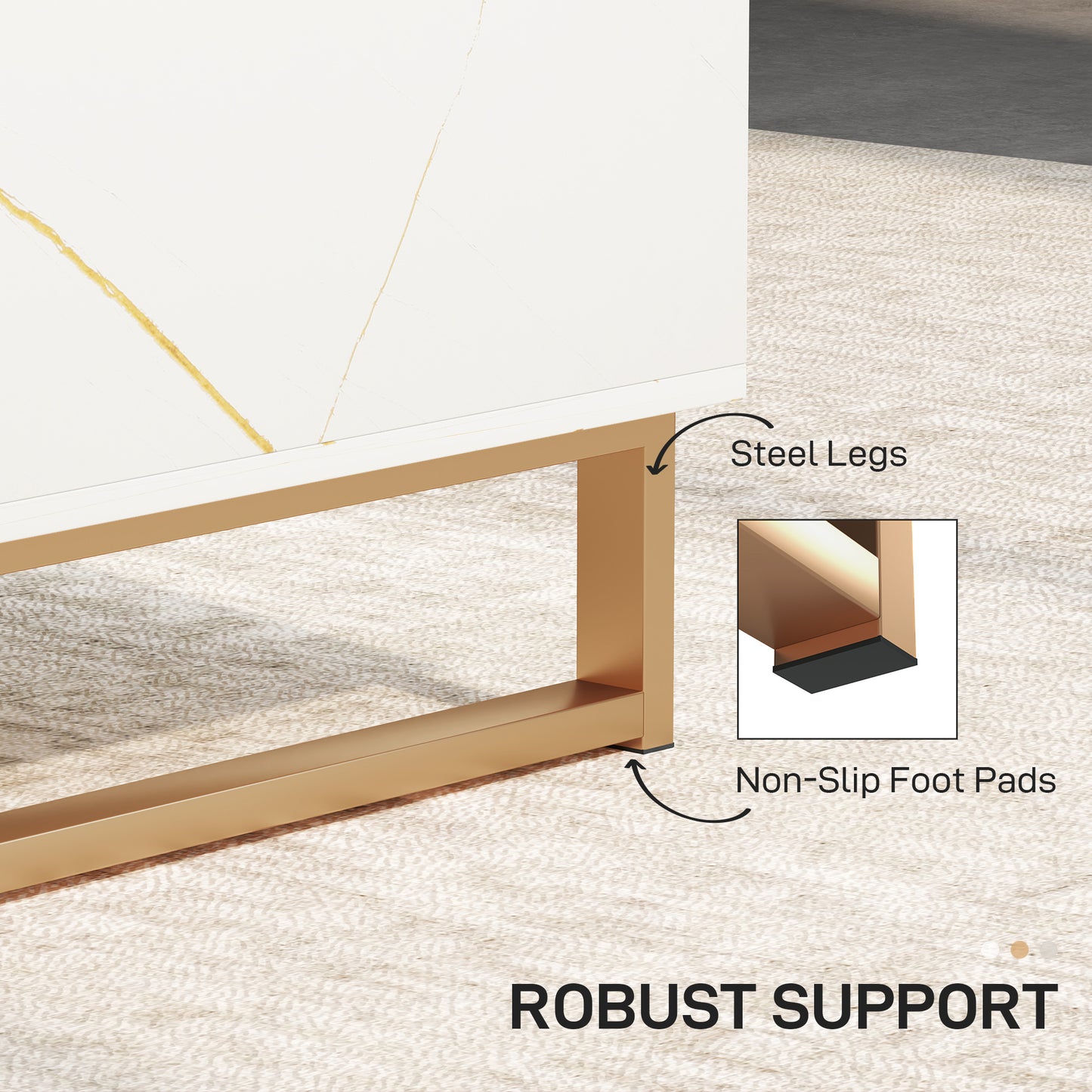 Lima Wooden White Marble Effect and Gold Coffee Table With 2 Storage Drawers