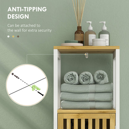 Liba Retro Bamboo Style Bathroom Storage Cabinet With Cut Out Detail