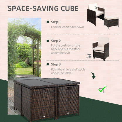 Luso Brown 8 Seater Cube Garden Dining Set With Square Glass Table