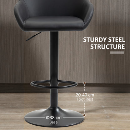 Falani Set Of 2 Black Faux Leather Adjustable Bar Chairs With Armrests