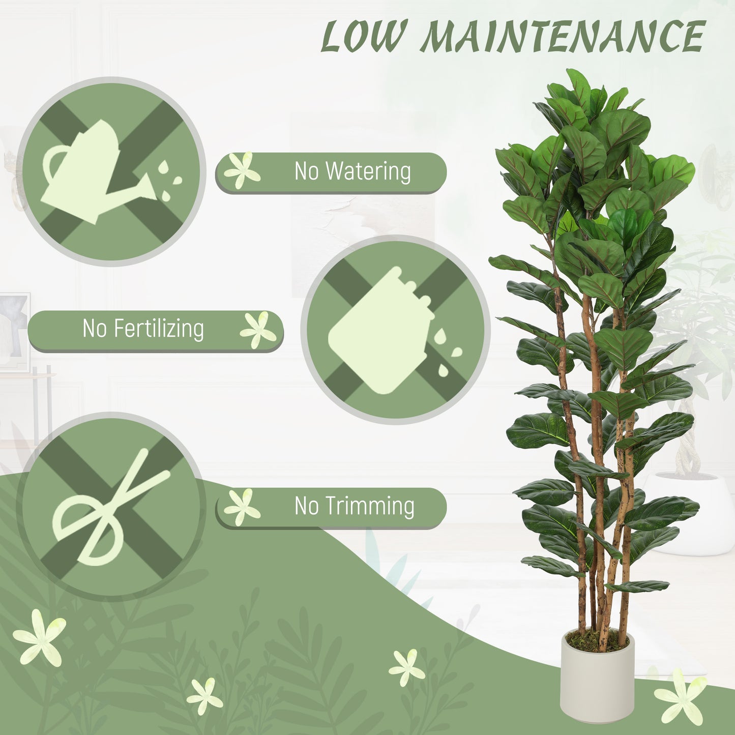 Racori Artificial Fiddle Leaf Fig Style Tree With Full Canopy 180cm Green