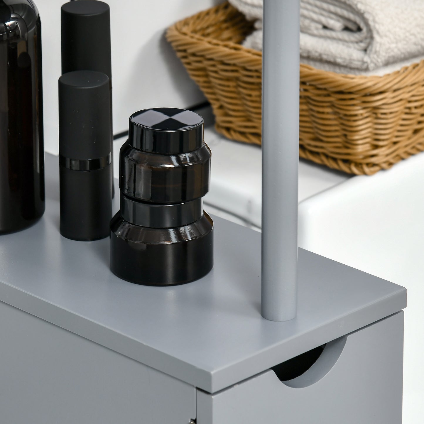 Keli Falo Slim Freestanding Bathroom Storage Cabinet With Shelves And Drawers In Grey