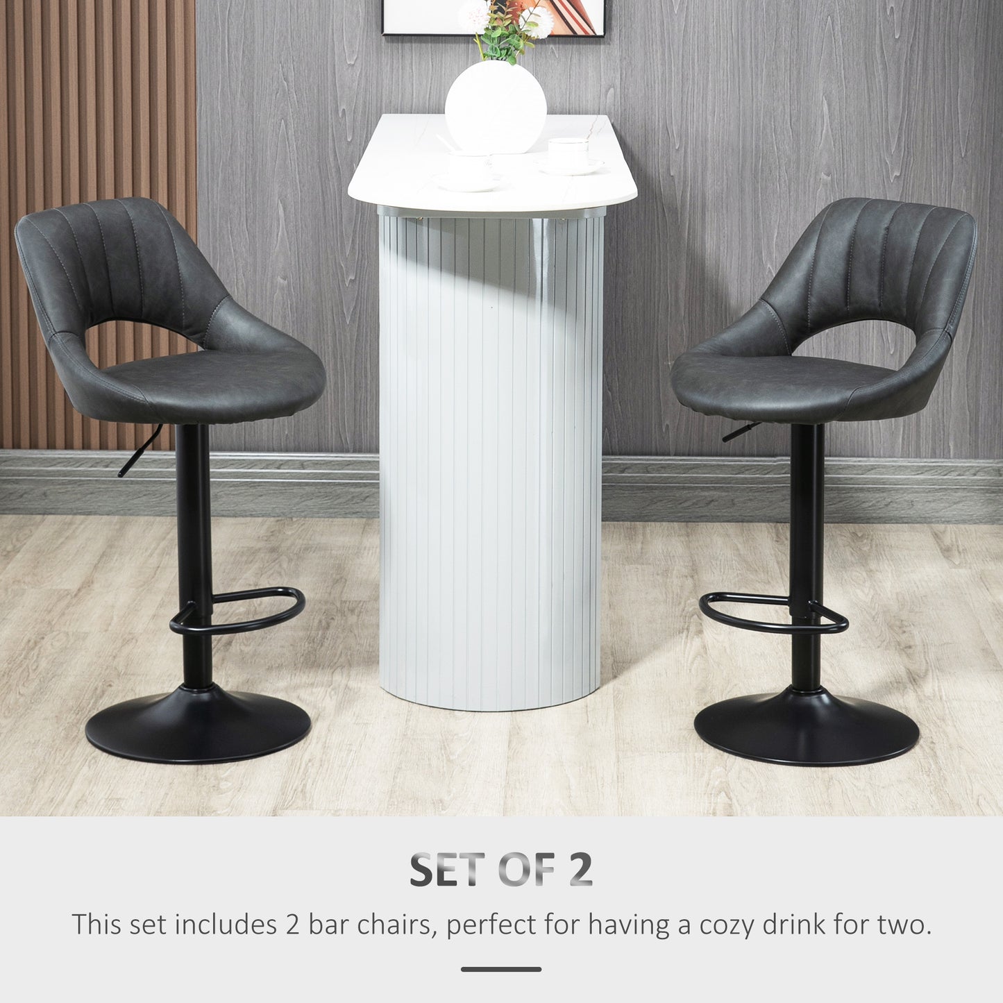 Dova Lure Faux Leather Grey Swivel Bar Stools Set Of 2 With Backrest And Footrest