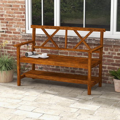 Tussora Fir Wood Natural 2 Seater Garden Bench With Lower Storage Shelf