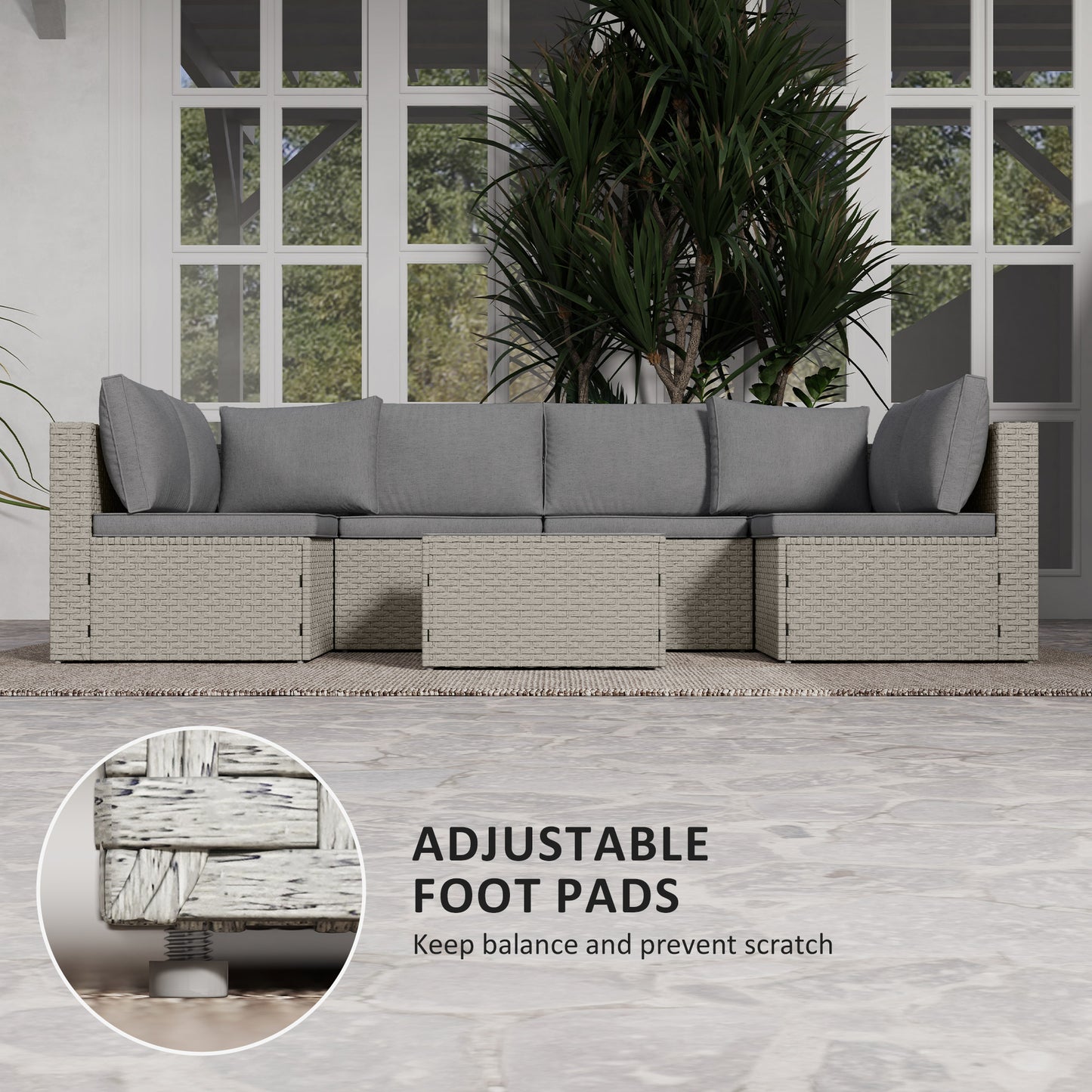 Lura Rattan Light Brown 7 Piece Modular Outdoor Furniture Set
