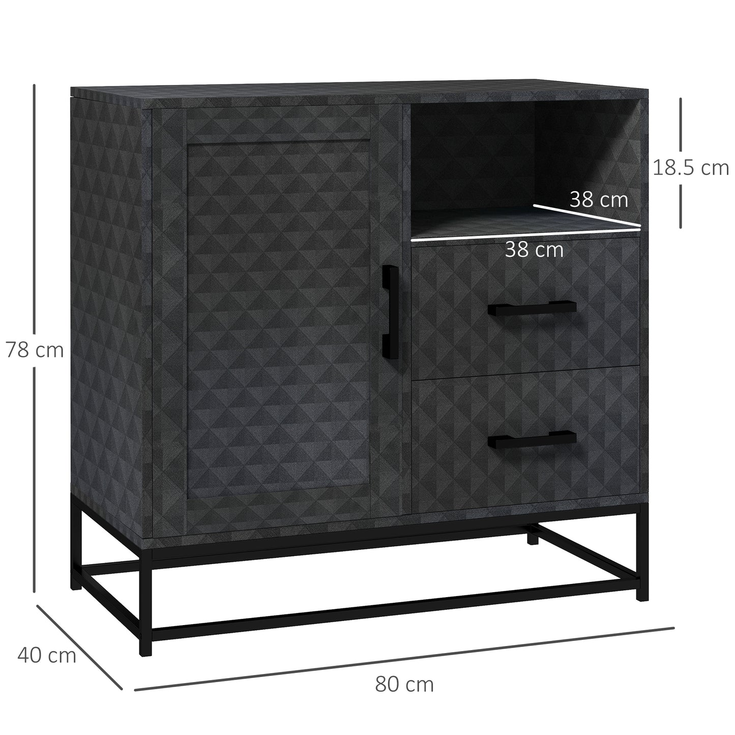 Zimaka Black Retro Sideboard With Open Compartment 2 Drawers 1 Door