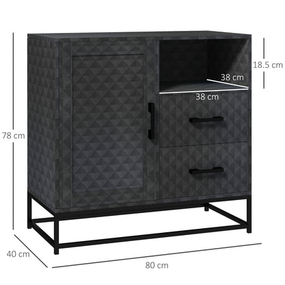 Zimaka Black Retro Sideboard With Open Compartment 2 Drawers 1 Door