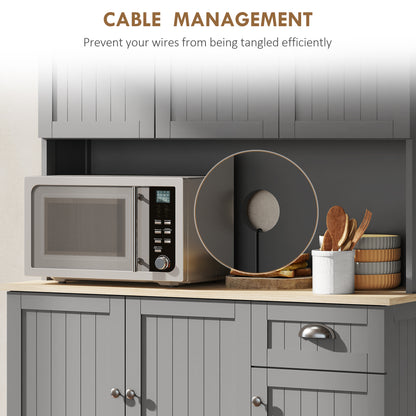 Ririlo Wooden Grey 180 cm Tall Kitchen Storage Cabinet With OFauxn Counter Drawers And 6 Doors