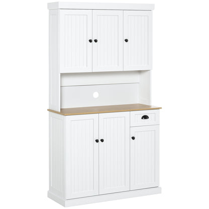 Moviel 180cm Tall Wooden White Kitchen Storage Cabinet With Open Counter Drawers And 6 Doors