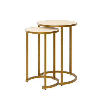 Set of 2 Buzios Cream Shagreen and Brass Nesting Tables