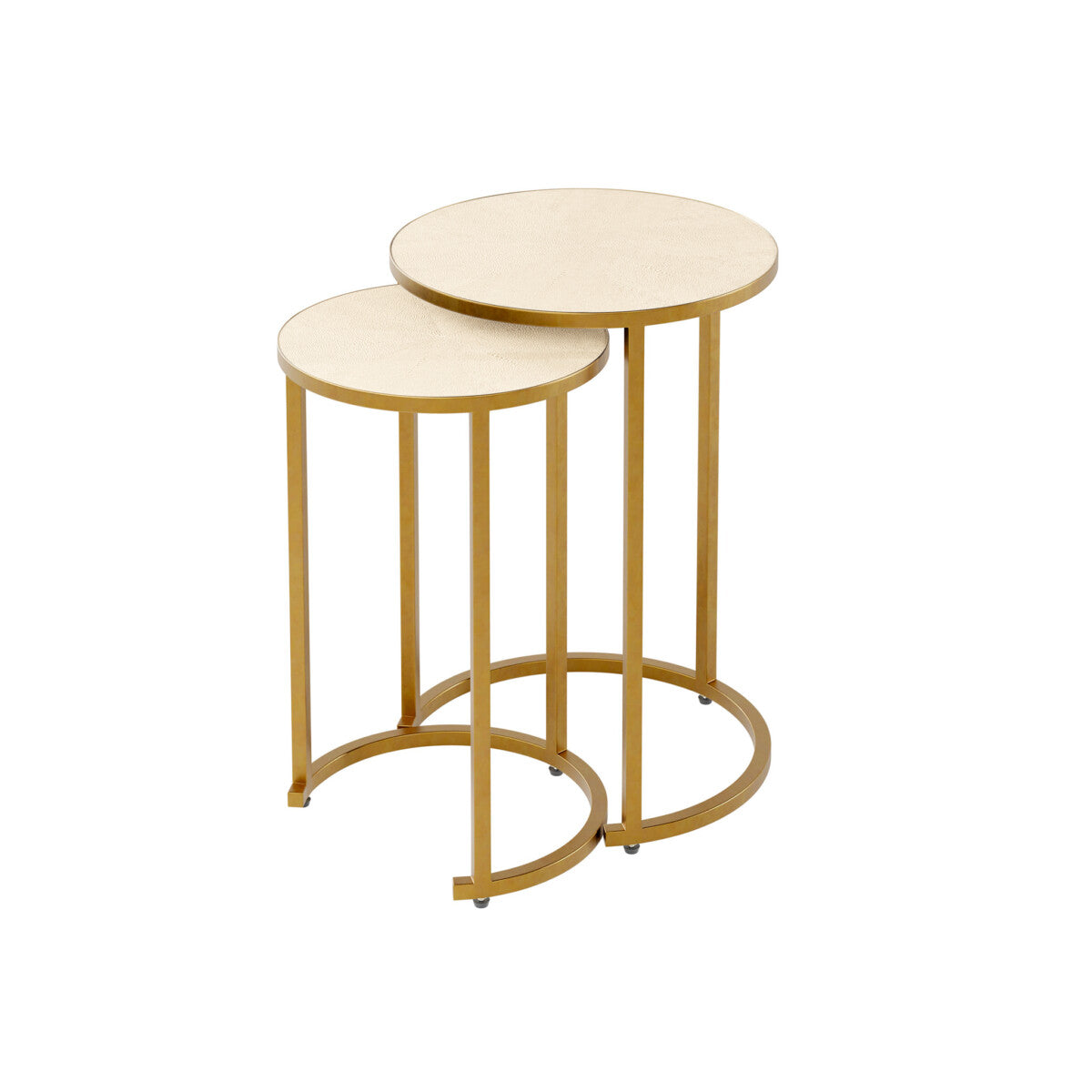 Set of 2 Buzios Cream Shagreen and Brass Nesting Tables