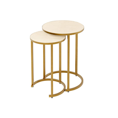 Set of 2 Buzios Cream Shagreen and Brass Nesting Tables