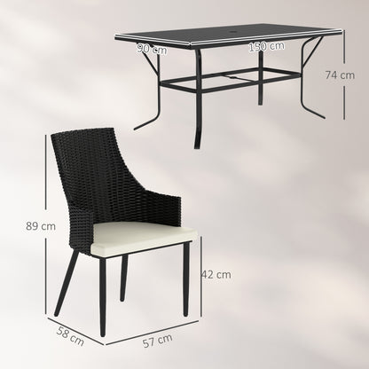 Paluve Black Rattan 6 Seater Outdoor Dining Set with Slatted Table Parasol Hole