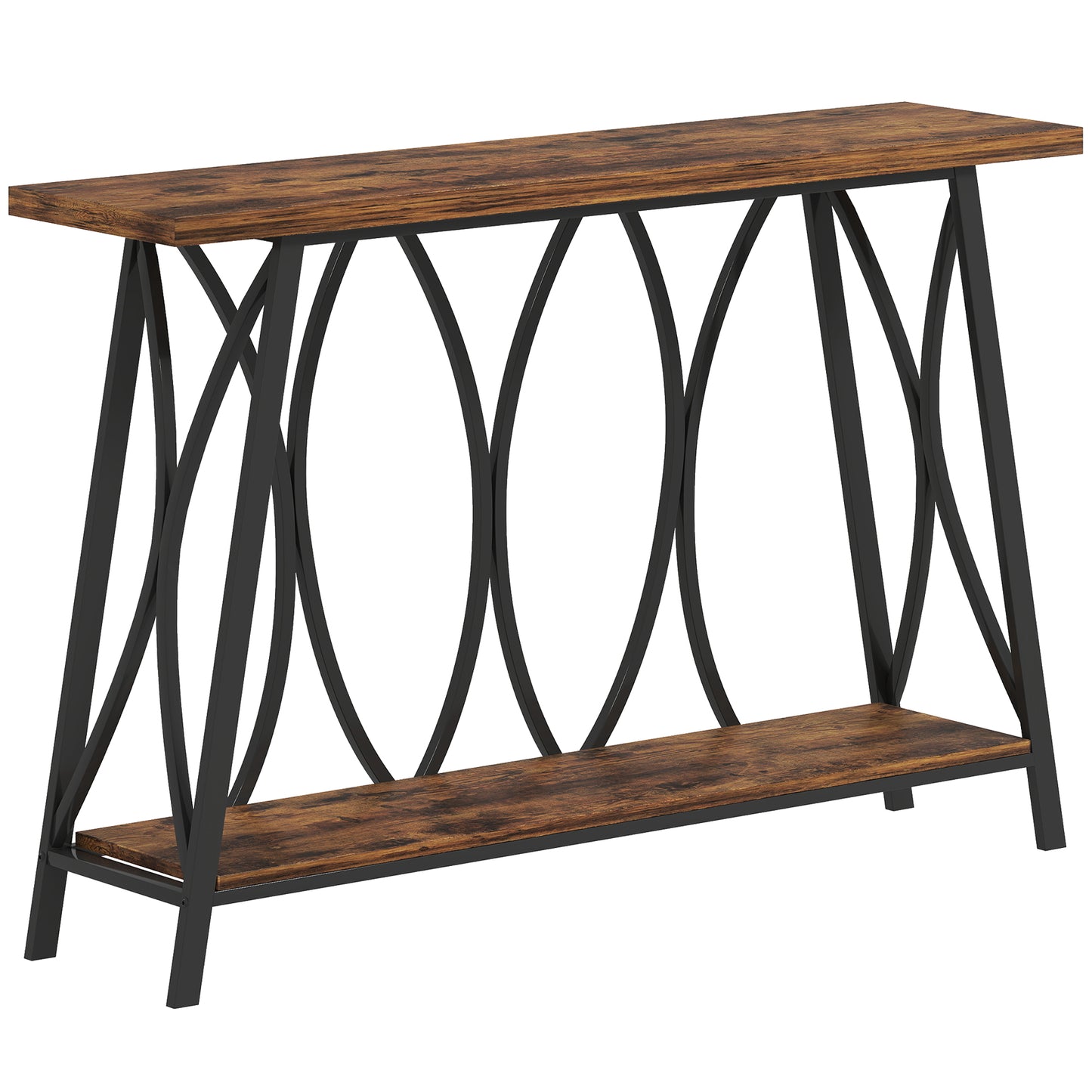 Raneve Metal And Wooden Rustic Brown 2 Tier Industrial Console Table 120 x 30 x 80 cm