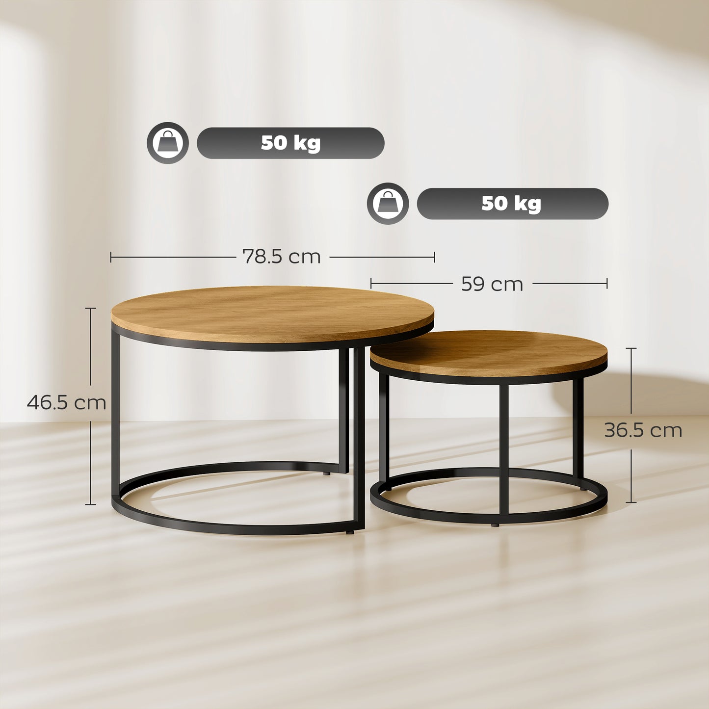Lenima Rato Set Of 2 Natural Brown Wood Effect Nesting Tables