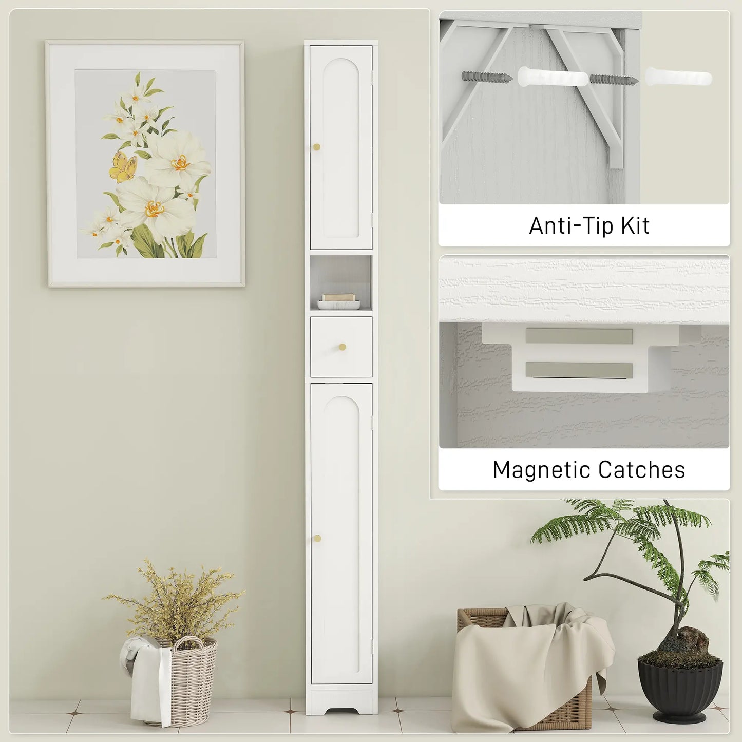 Extra Tall Bathroom Storage Cabinet With Arched Doors White 185cm