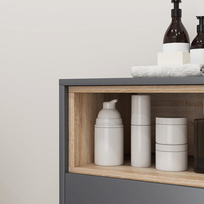 Cosano Freestanding Bathroom Storage Cabinet With Open Compartments And Double Doors