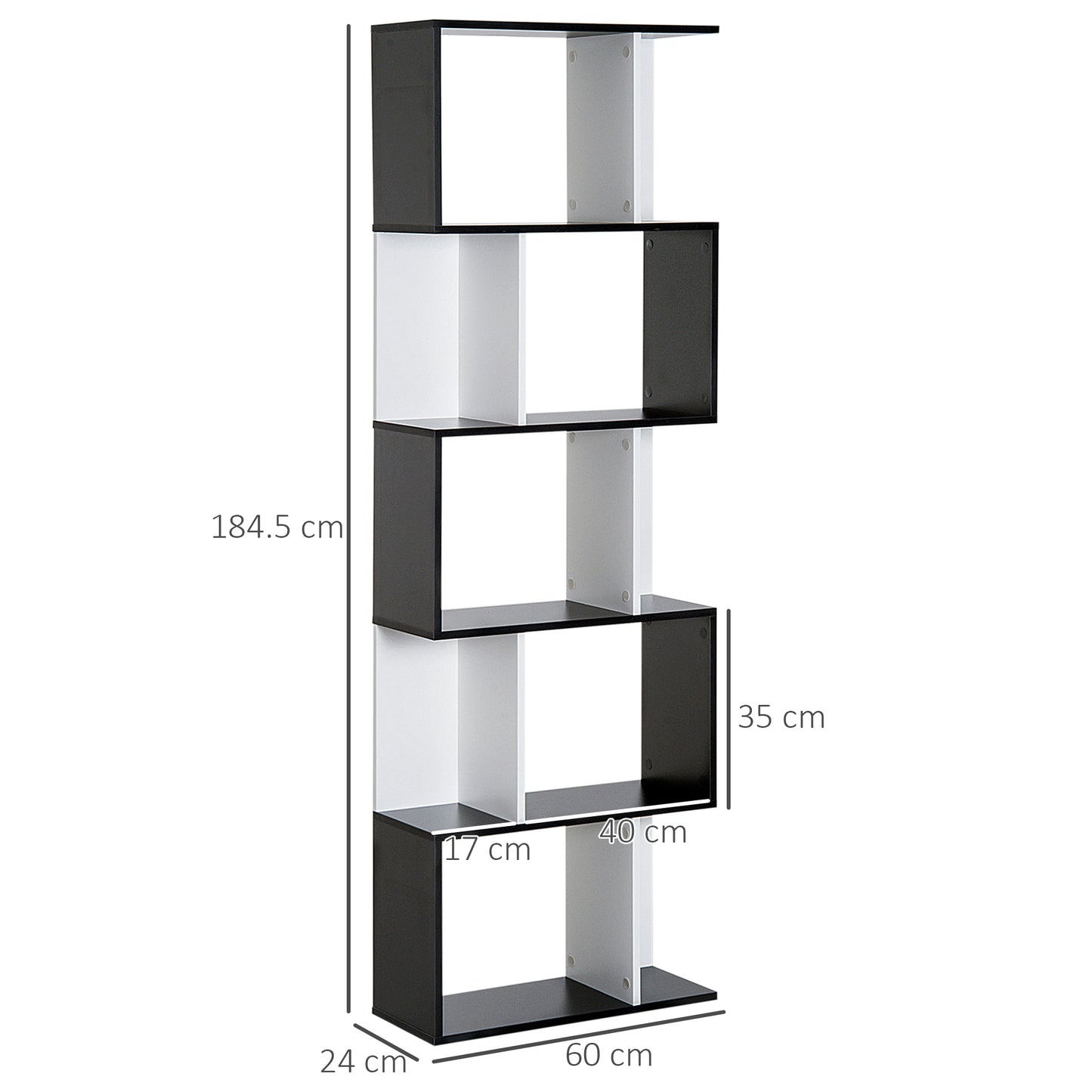 Noli Diha Wood And Metal Black And White S ShaFauxd Freestanding Bookcase With 5 And 6 Tier Layout