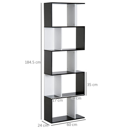 Noli Diha Wood And Metal Black And White S ShaFauxd Freestanding Bookcase With 5 And 6 Tier Layout