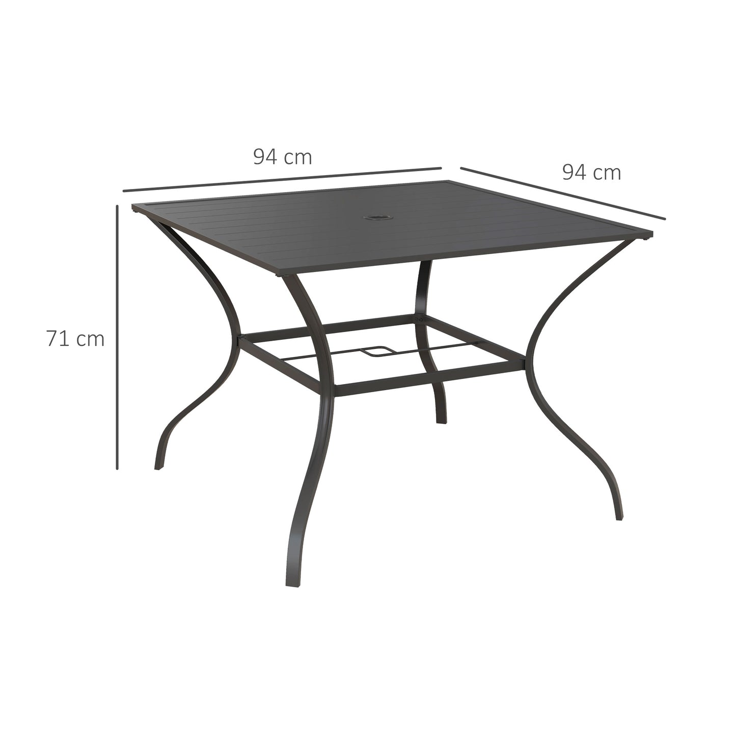 Sucodo Steel Dark Grey Square Outdoor Dining Table With Slatted Plate Top And Parasol Hole 94 x 94 cm