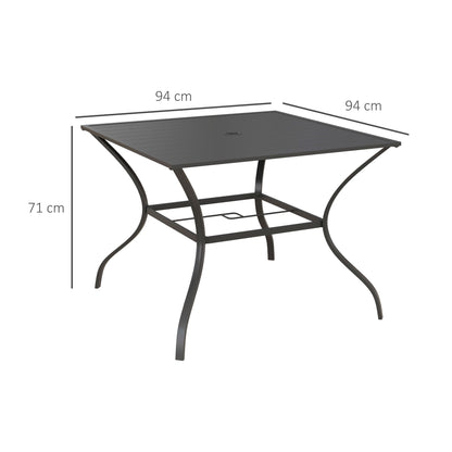 Sucodo Steel Dark Grey Square Outdoor Dining Table With Slatted Plate Top And Parasol Hole 94 x 94 cm