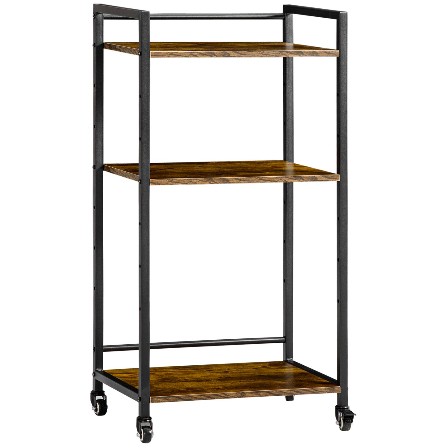 Dinanore Metal And Wood Rustic Brown 3 Tier Rolling Printer Stand With Lockable Wheels