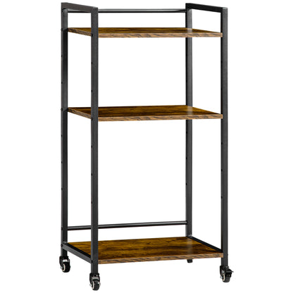 Dinanore Metal And Wood Rustic Brown 3 Tier Rolling Printer Stand With Lockable Wheels
