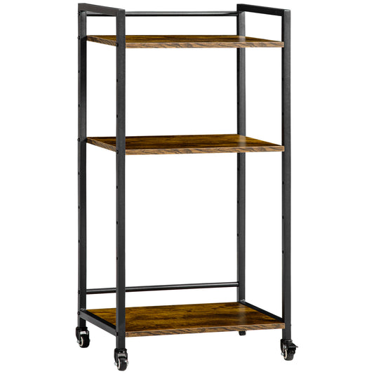 Dina Nore Metal And Wood Rustic Brown 3 Tier Rolling Printer Stand With Lockable Wheels