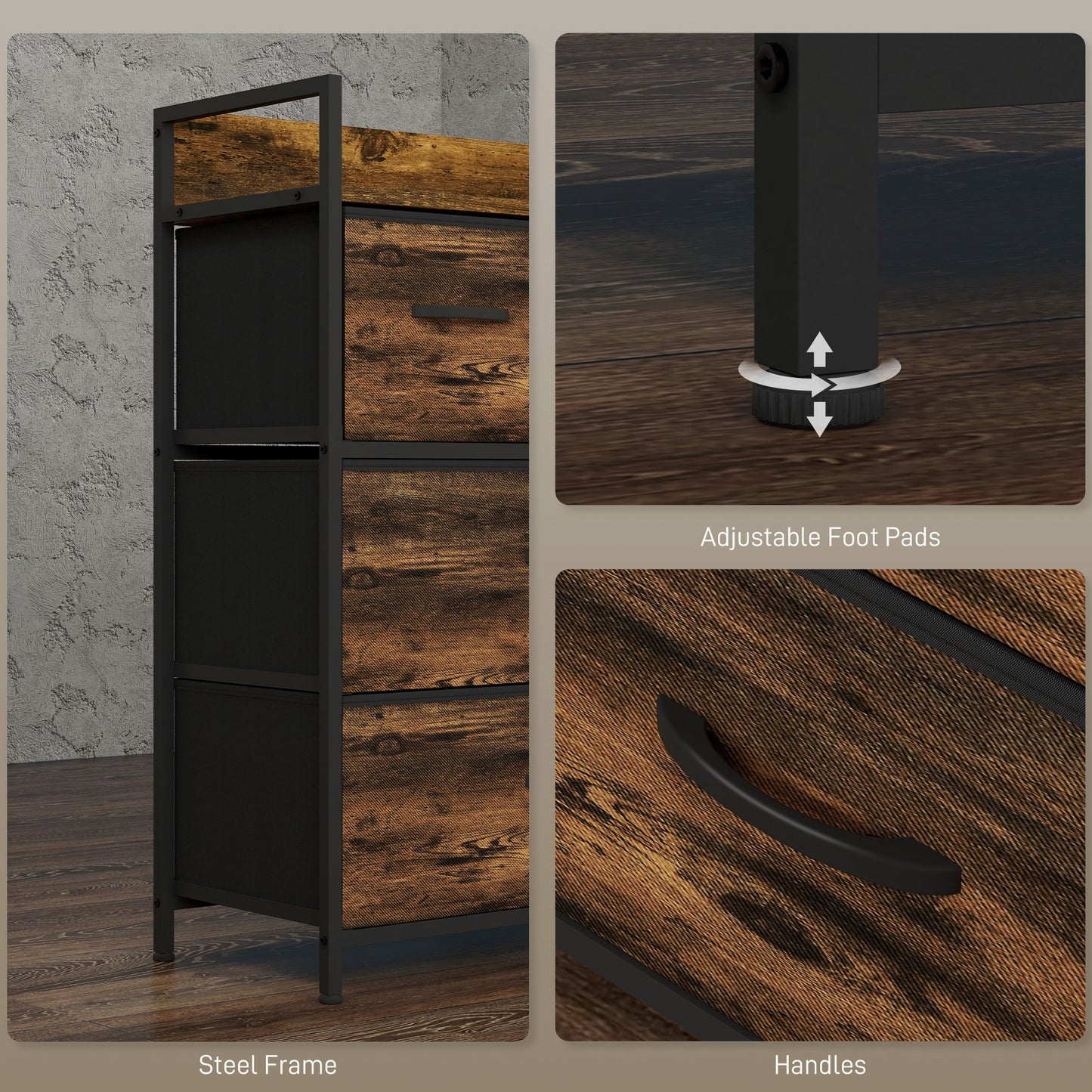Tolito Fabric And Wood Rustic Brown 4 Drawer Rustic Storage Chest