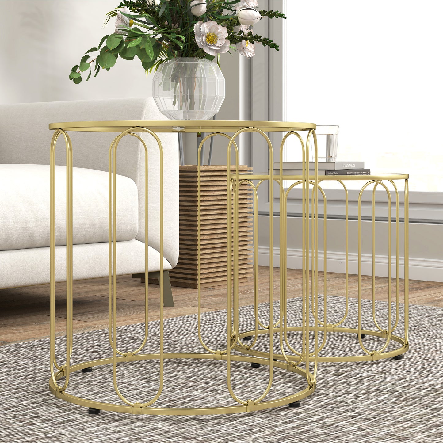 Rosa Metal Gold Tone Set Of 2 Elliptical Cut Out Nesting Tables
