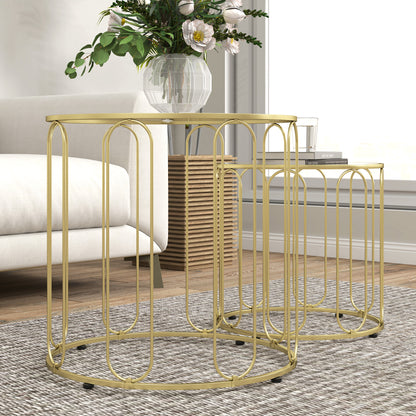 Rosa Metal Gold Tone Set Of 2 Elliptical Cut Out Nesting Tables