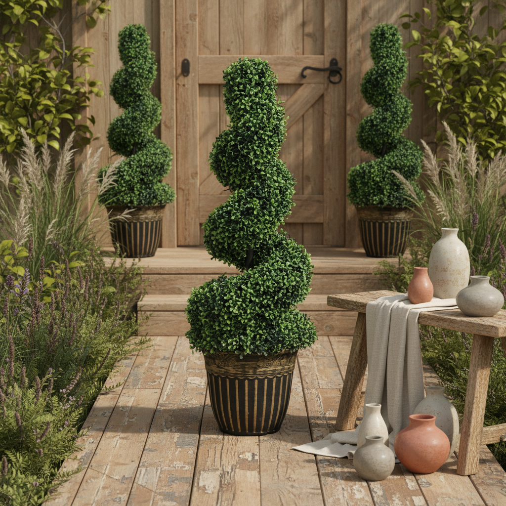 Kayoyo Set Of 2 Artificial Spiral Boxwood Topiary Trees For Decorative Placement