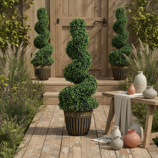 Kayoyo Set Of 2 Artificial Spiral Boxwood Topiary Trees For Decorative Placement