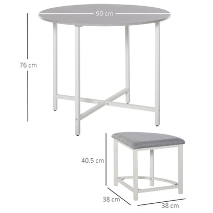 Bavino Metal And Fabric Grey Round Dining Table With 4 Upholstered Stools